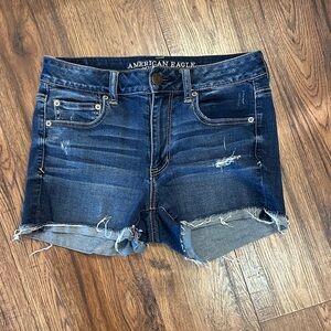 American Eagle Outfitters Dark Blue Distressed Jean Shorts